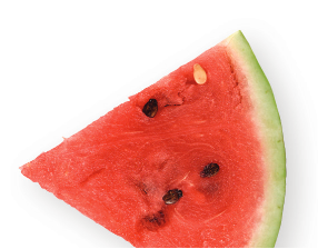 Triangular slice of watermelon with seeds and rind